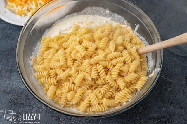 pasta in a mixing bowl