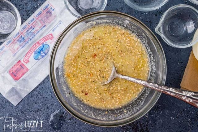 melted butter and spices on a glass bowl