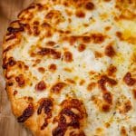 overhead shot of sourdough discard pizza