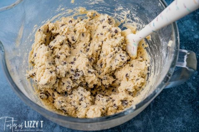 bowl of cookie dough with a spoon