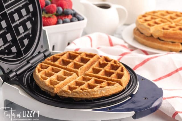 hearty whole grain waffles in a waffle iron