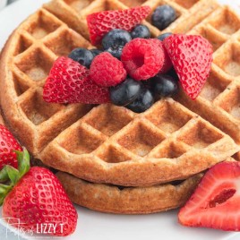 closeup of waffles with berries