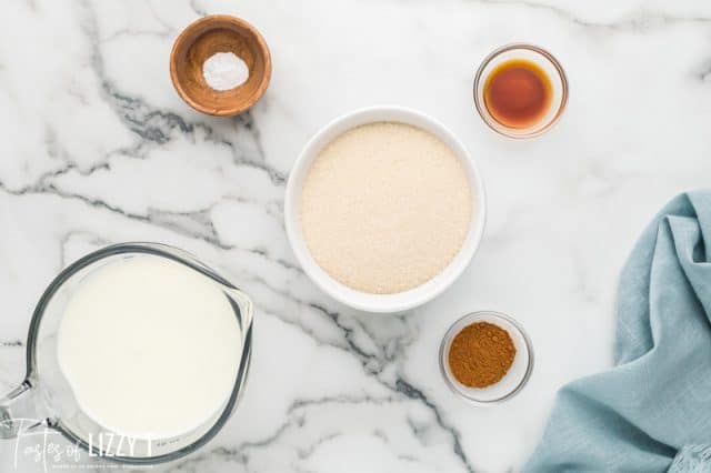 ingredients for dulce de leche on a table