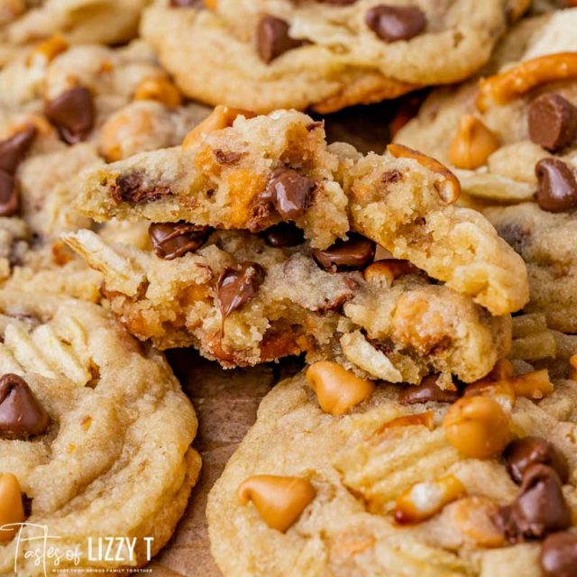 a chocolate chip cookie cut in half