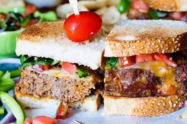 a meatloaf sandwich cut in half