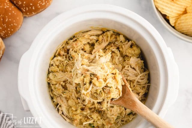 shredded chicken & stuffing in a slow cooker