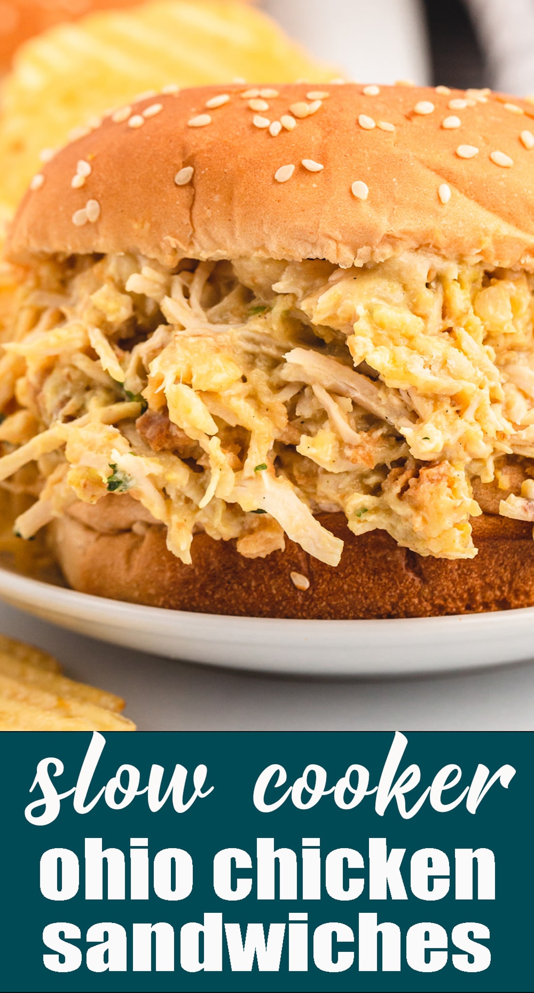 Ohio's Best Shredded Chicken Sandwich! Popular in the Midwest, these chicken & cream sandwiches are made in the slow cooker. via @tastesoflizzyt