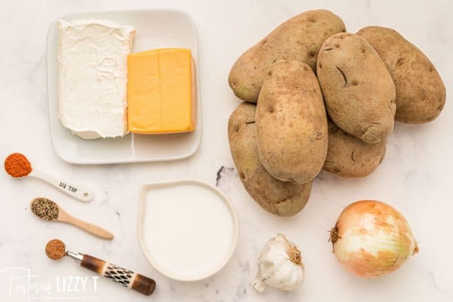ingredients for au gratin potatoes on a table