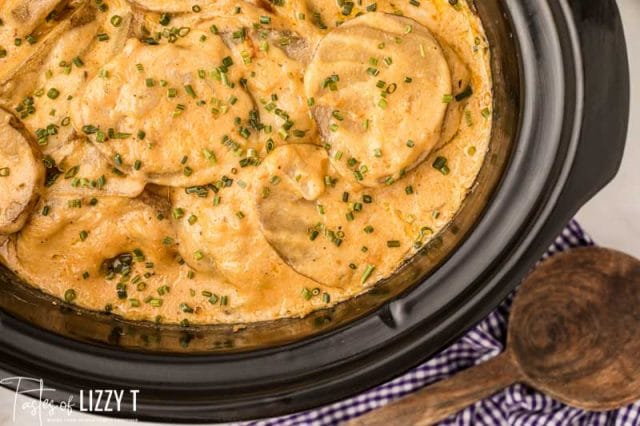 closeup of potatoes in a slow cooker