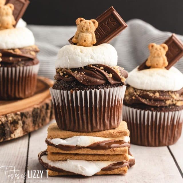 s'more cupcakes sitting on two s'mores