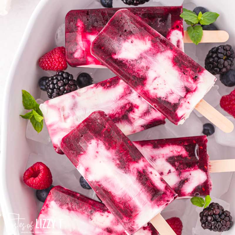 image of Berries and Cream Popsicles recipe by Tastes of Lizzy T