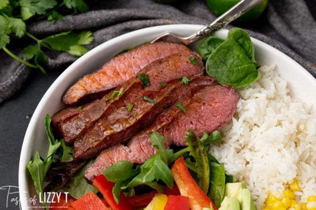 slices of steak in a bowl