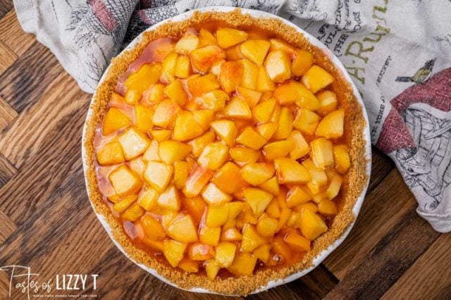 overhead view of a fresh peach pie