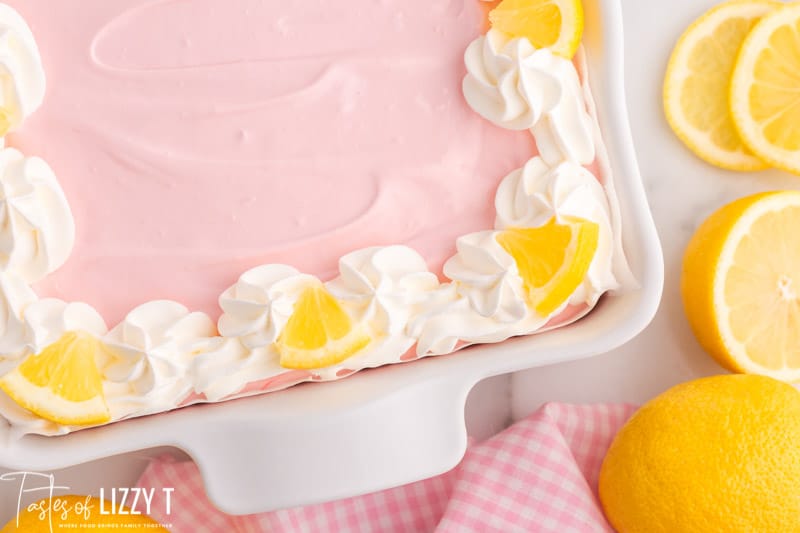 overhead view of pink lemonade icebox pie