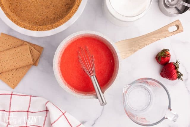 strawberry jello for pie on a table