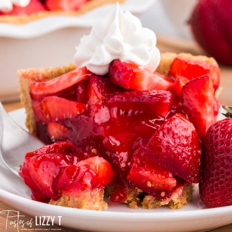 a piece of fresh strawberry pie on a plate