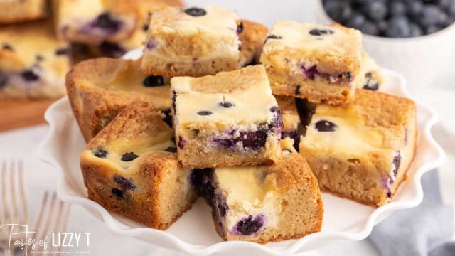 plate of blueberry cookie bars