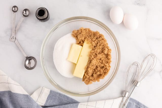 mixing bowl with butter and sugars