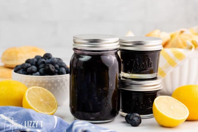 blueberry jam in mason jars