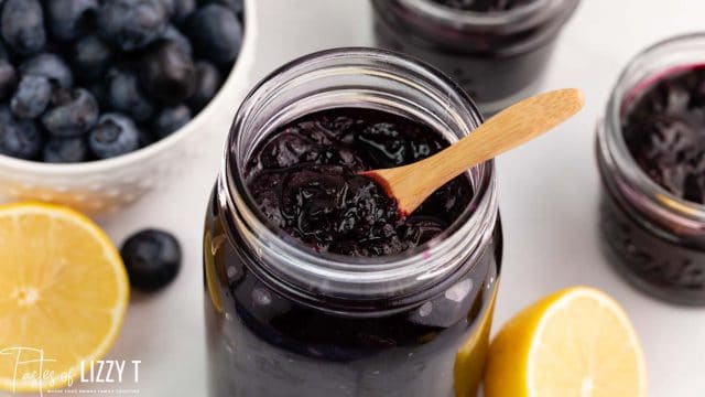 blueberry lemon refrigerator jam in a jar