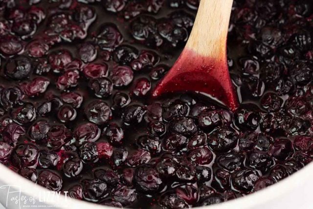 blueberry sauce in a saucepan