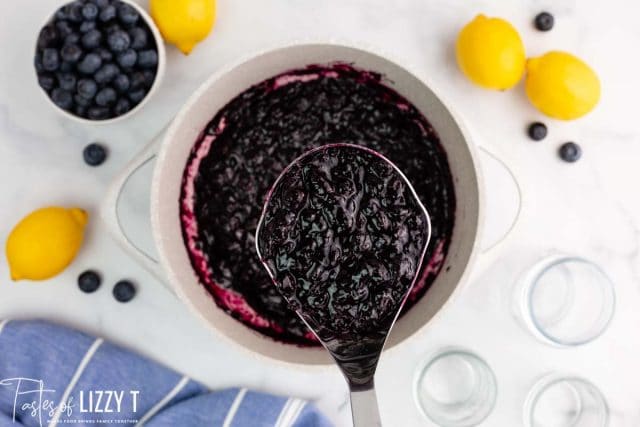 blueberry jam on a ladle