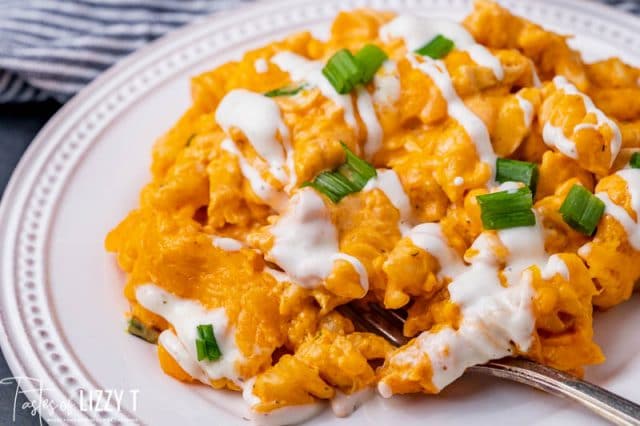 buffalo chicken pasta on a plate