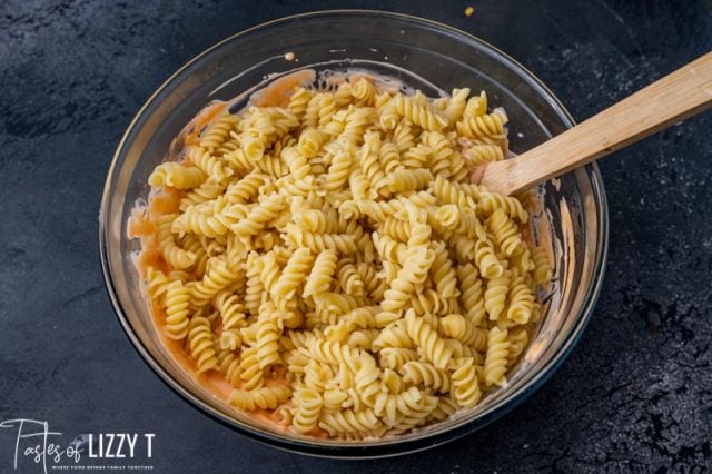 pasta in a mixing bowl