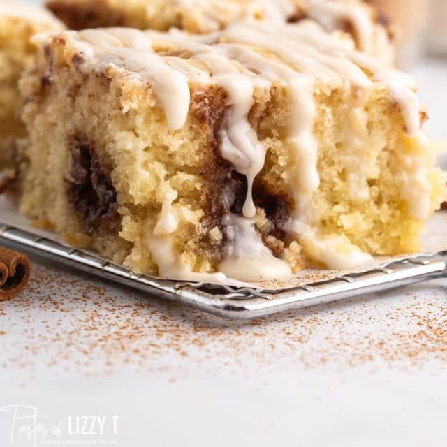 a closeup of a piece of cinnamon roll cake