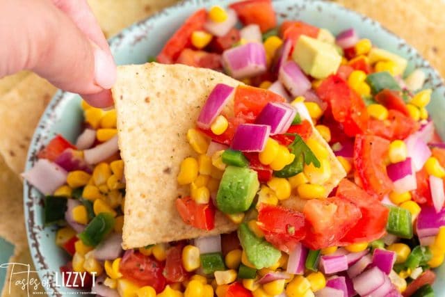 corn tomato avocado salsa with chips