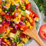 closeup of corn tomato avocado salsa