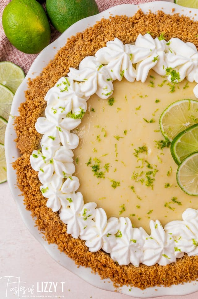 overhead view of a key lime pie