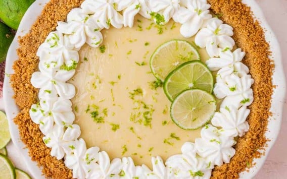 overhead view of a key lime pie