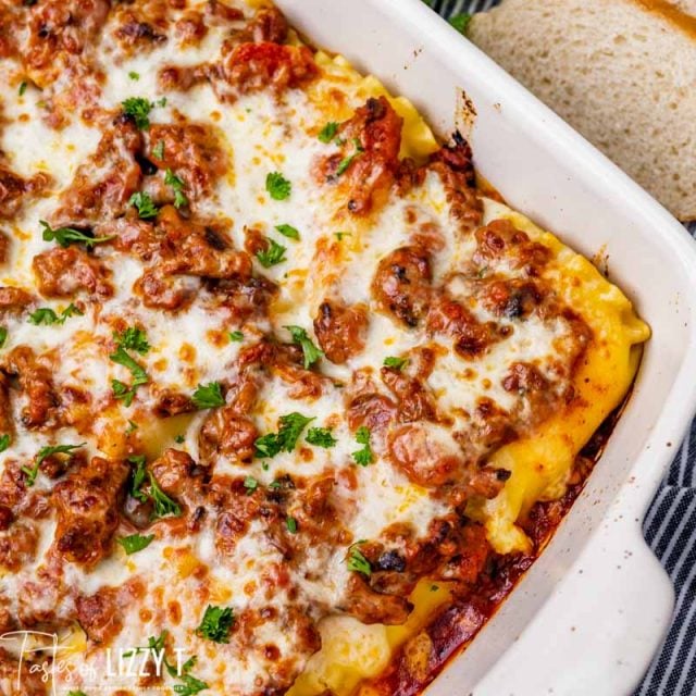 overhead view of lasagna casserole