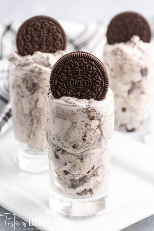 3 oreo parfaits in a glass