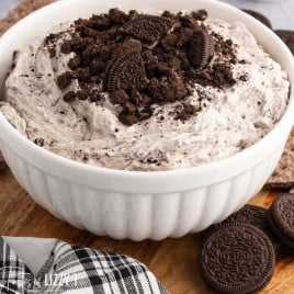 a bowl of oreo fluff on a table