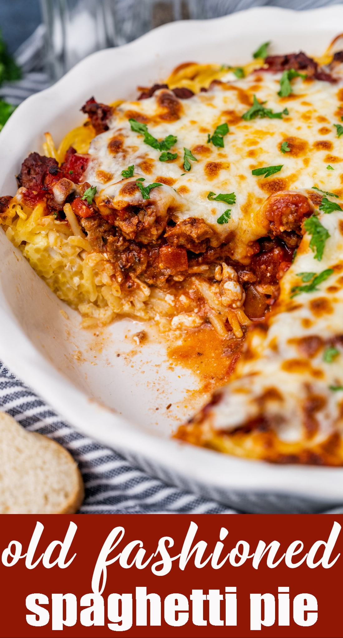Relive your childhood with this old fashioned Spaghetti Pie Casserole. A great way to use up leftover spaghetti or beef sauce. via @tastesoflizzyt