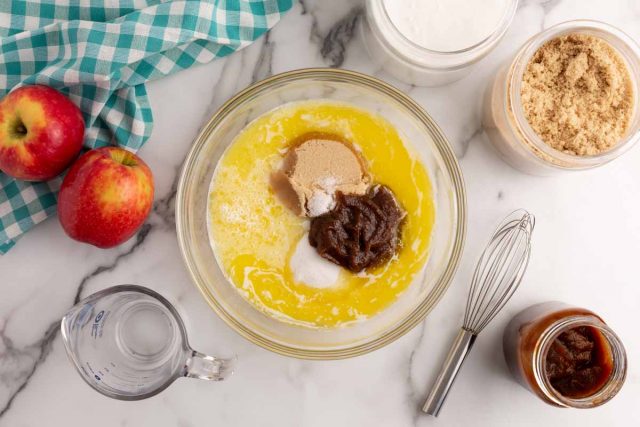 wet ingredients for a cake in a bowl