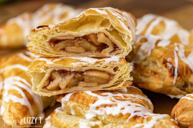 a pile of apple pastries with glaze