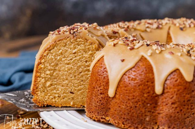 a slice of pound cake on a spatula