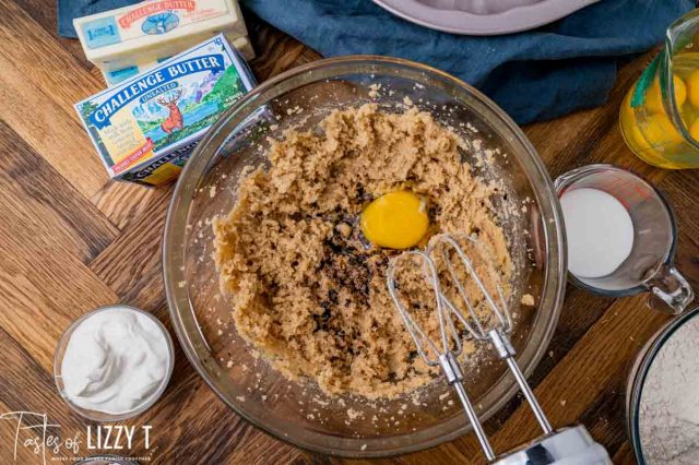 mixing eggs into cake batter