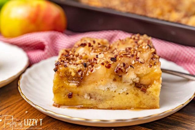 a piece of bread pudding on a plate