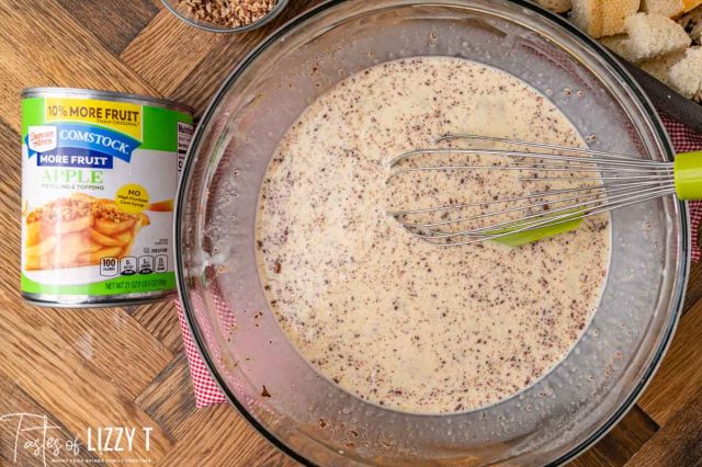 egg mixture for bread pudding in a bowl