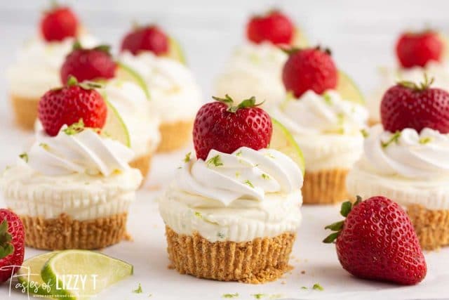 strawberry lime cheesecakes on a table