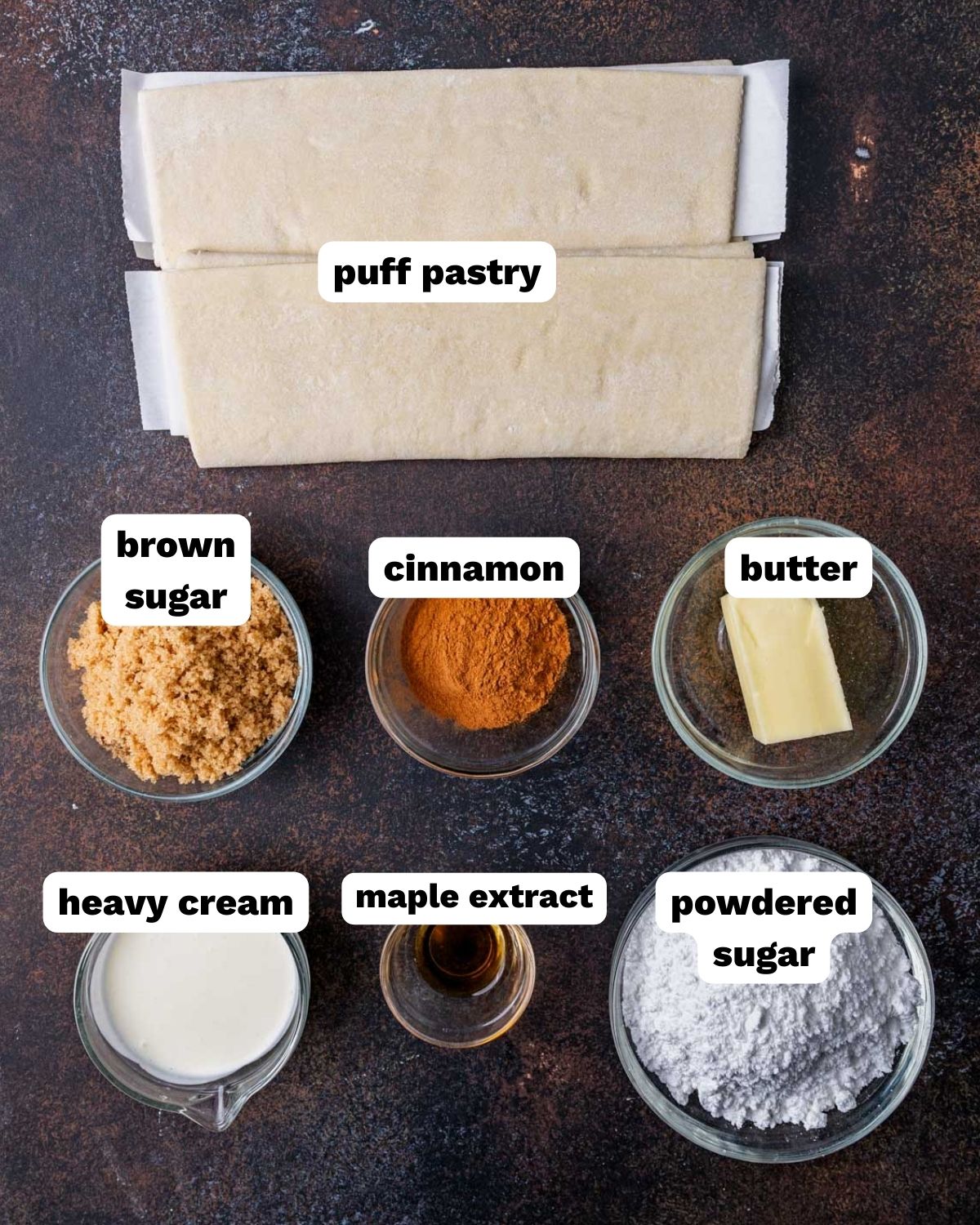 ingredients for puff pastry cinnamon rolls on a table
