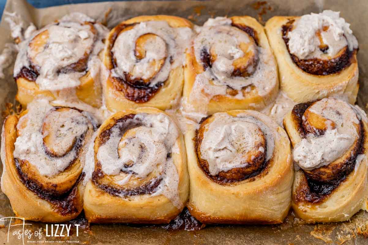 overhead view of cinnamon rolls