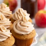 apple butter cupcakes on a cake plate