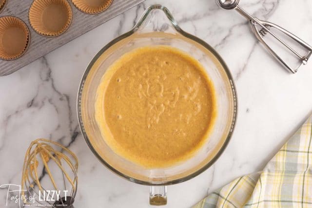 cake batter in a mixing bowl