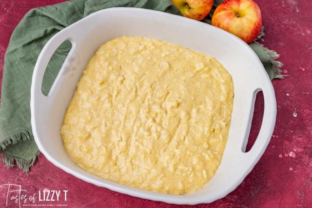 unbaked cornbread in a pan