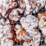 close up of apple fritter doughnuts